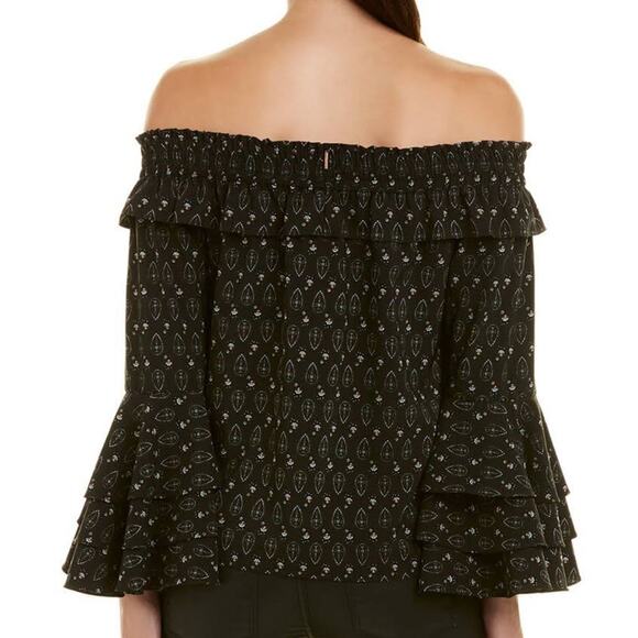 Misa Los Angeles Saskiya Black Multi Off-The-Shoulder Printed Blouse Sz XS - Picture 2 of 9